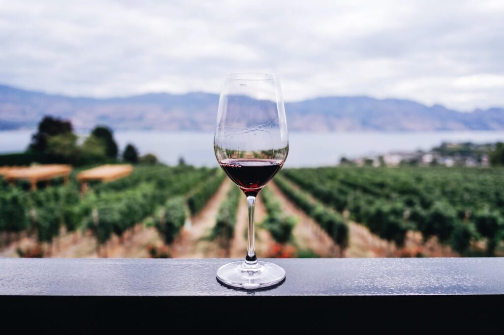 wine glass on railing